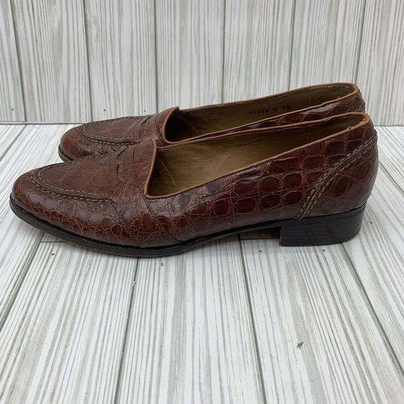 Cole Haan Genuine Caiman Crocodile Brown Loafer Slip‎ On Shoes 7.5 N